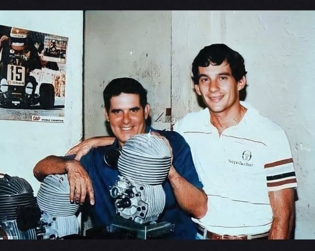 Ayrton Senna with Lucio Pascual Gascon, 'Tchè', karting mechanic. 