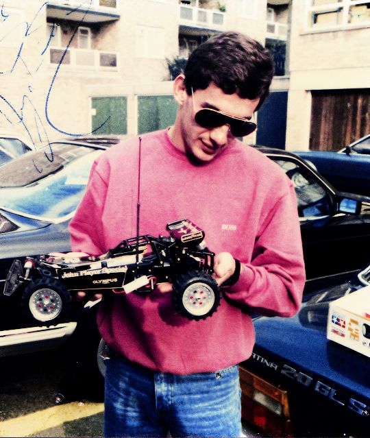 Ayrton Senna and his model car.