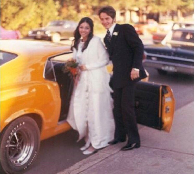 About to get in his Mustang wedding car with bride Joann. Class!
