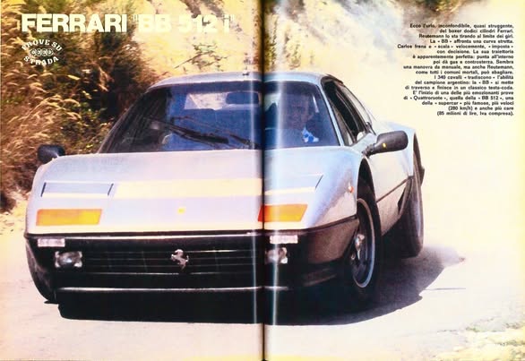 The article presenting the Ferrari 512 BB (pages 126 - 137) in the November 1981 issue of ‘Quattroruote’.