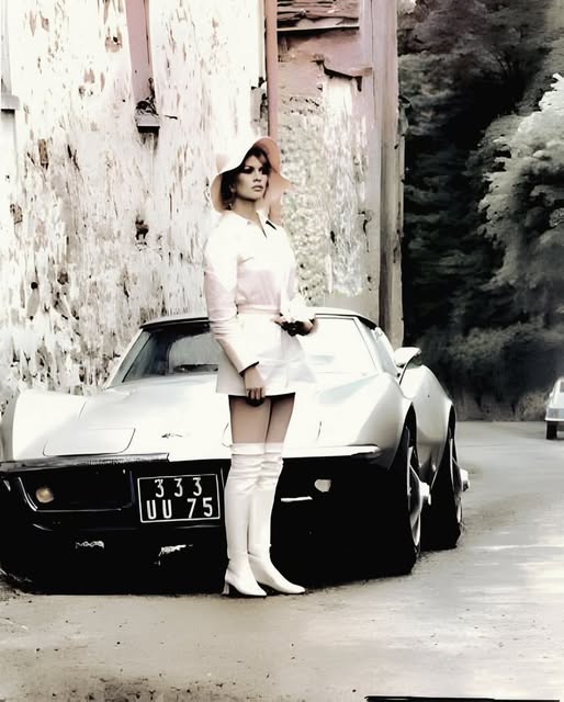 Brigitte Bardot and her 1969 Chevrolet Corvette Stingray.
