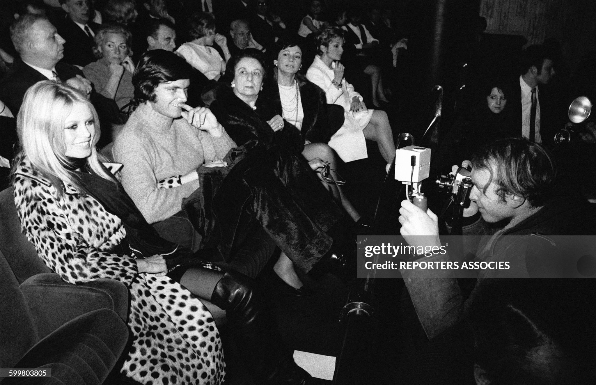 Brigitte Bardot and her fiancé Patrick Gilles attend the premiere of the film 'Bullit' at the cinema Le Balzac on 27 March 1969 in Paris, France. 