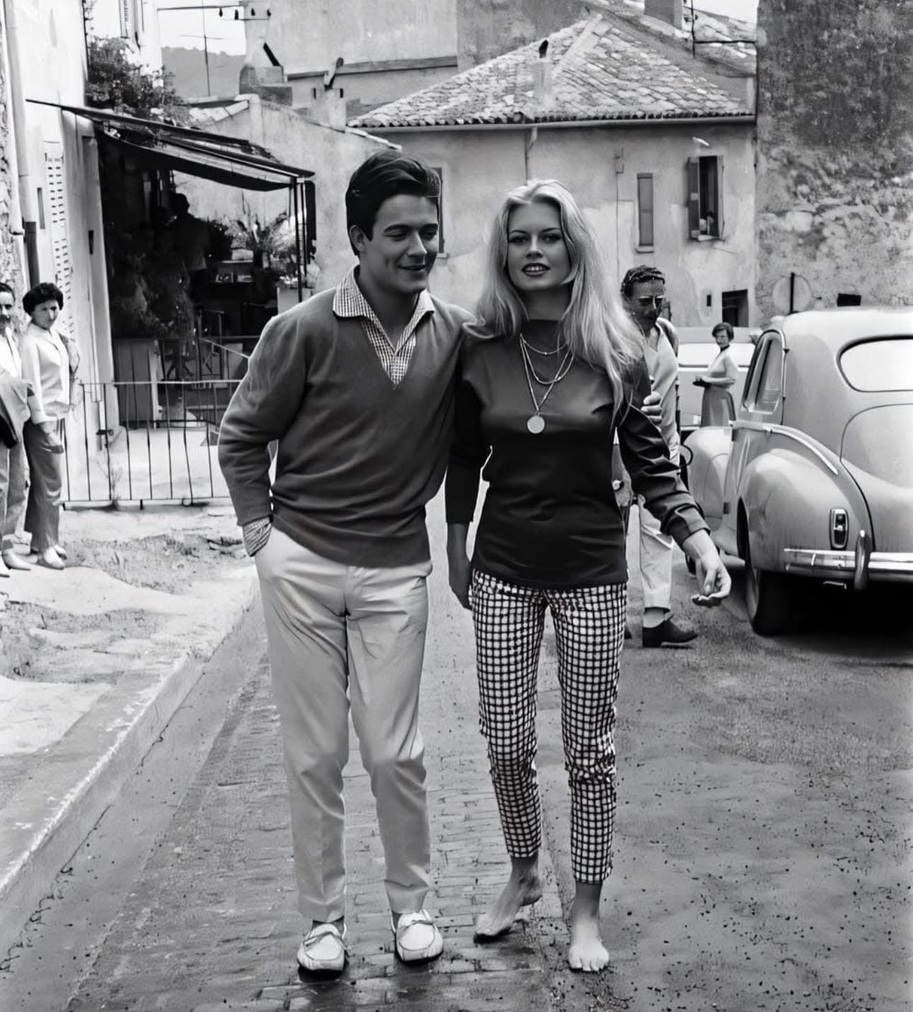 Brigitte Bardot and Jacques Charrier on their honeymoon in 1959.