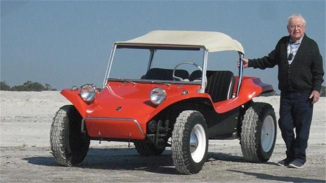 Bruce Meyers and a red Dune Buggy.