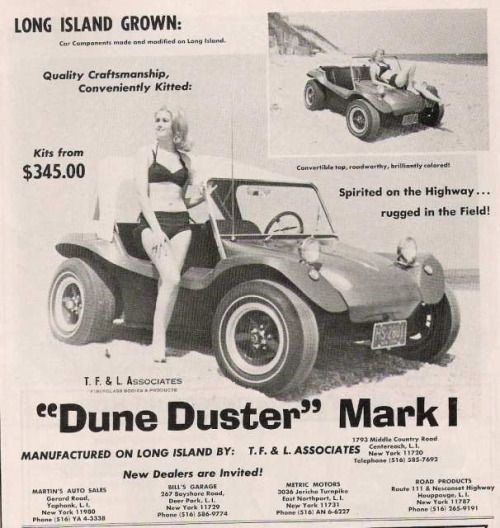 A girl in a bikini and a Dune Buggy on a magazine.