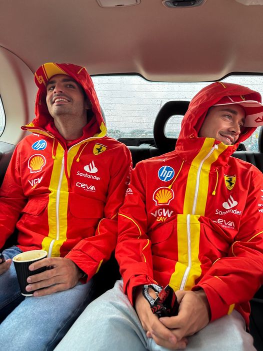 Carlos Sainz with Charles Leclerc at the British Grand Prix.