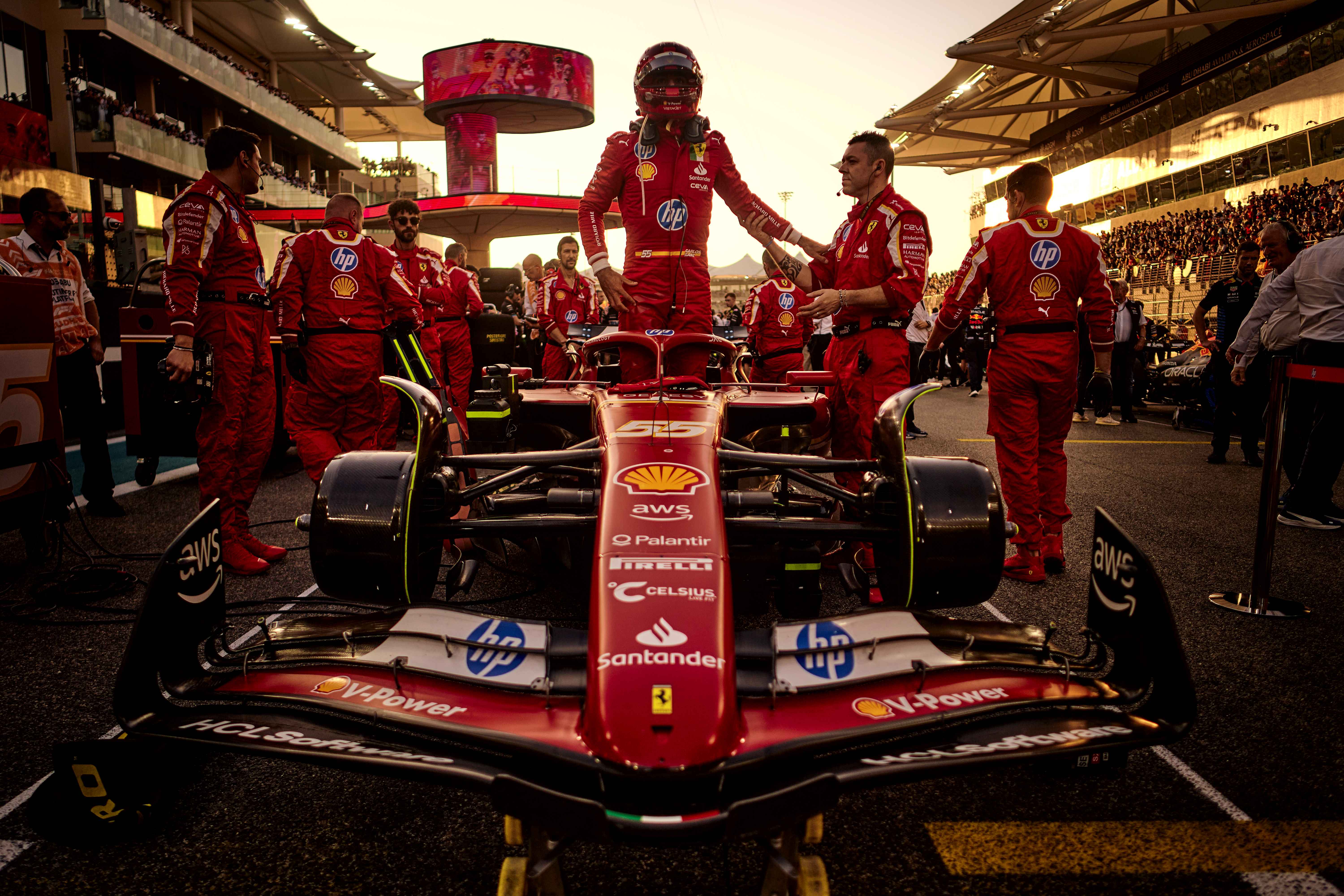 Carlos Sainz in his Ferrari in Abu Dhabi on December 08, 2024. 