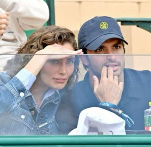 Carlos Sainz with his girlfriend Rebecca Donaldson at the Monte Carlo Masters at Monte Carlo Country Club on April 10, 2024.