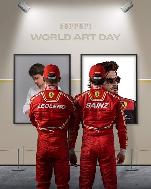 Carlos Sainz and Charles Leclerc on World Art Day on 15 April 2024. 