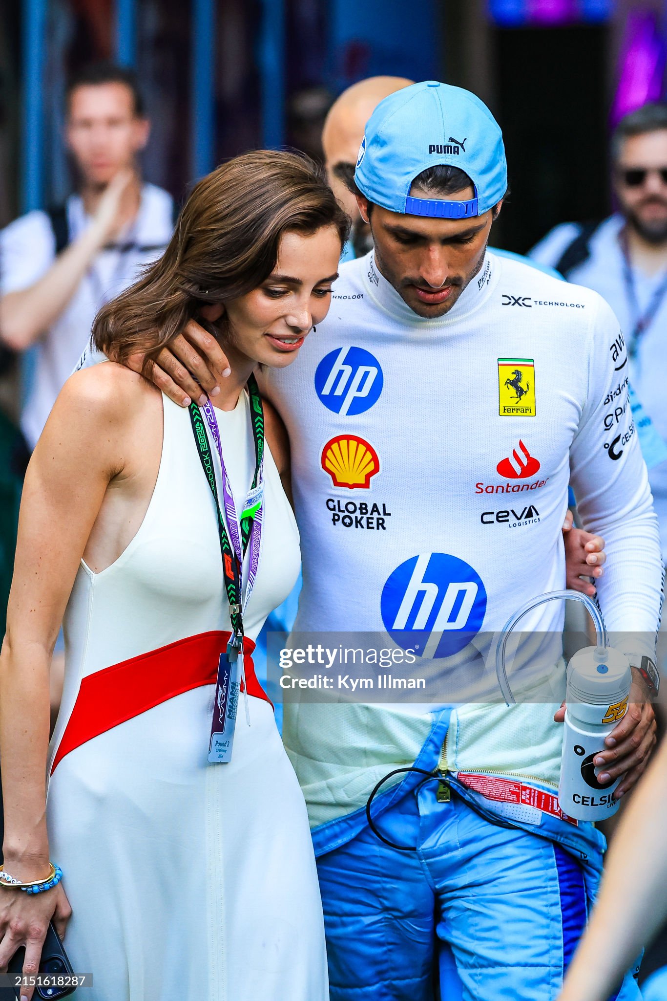 Carlos Sainz and Rebecca Donaldson at the F1 Grand Prix of Miami at Miami International Autodrome on May 05, 2024. 