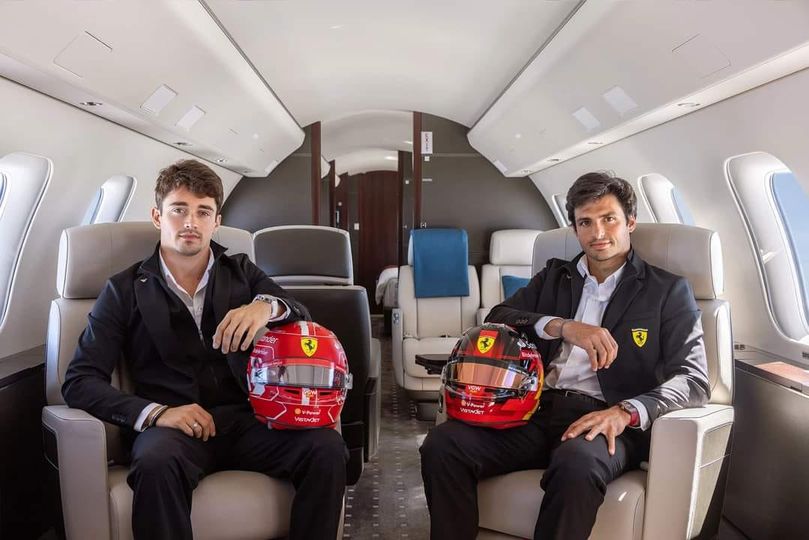 Charles Leclerc with Carlos Sainz on a private plane.