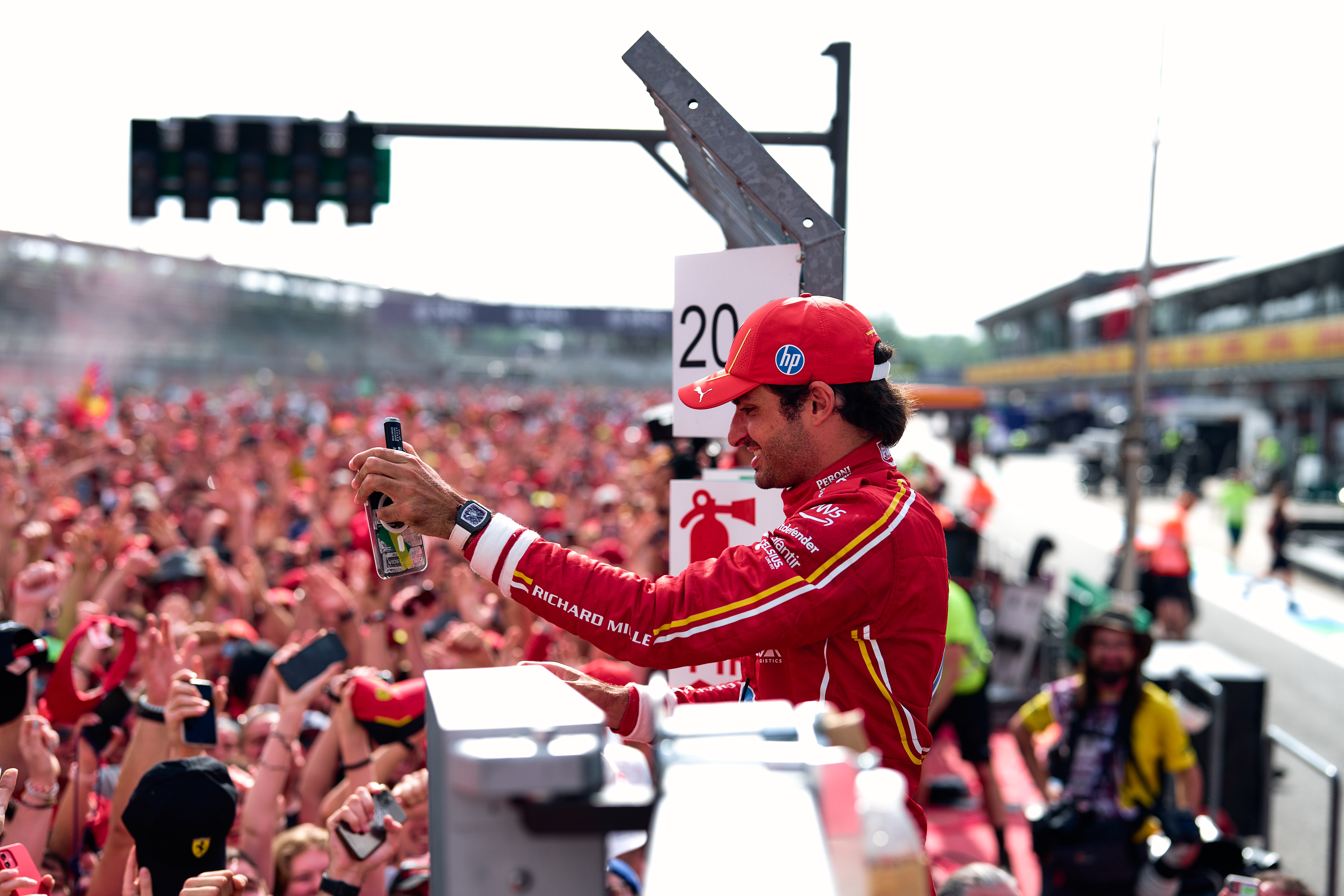 Carlos Sainz and Ferrari fans at the Imola Grand Prix on May 19, 2024. 