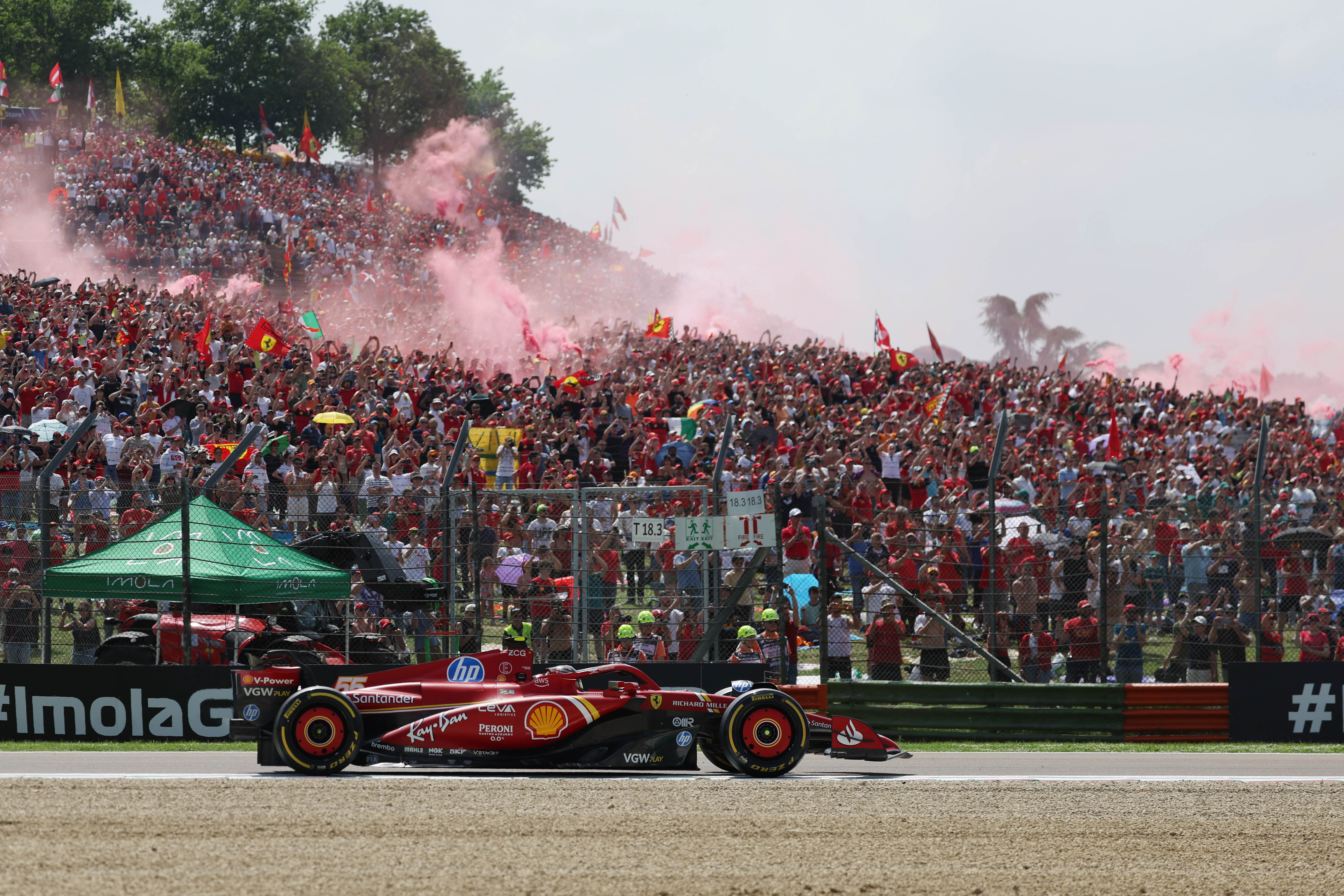 Carlos Sainz in action in his Ferrari at the Imola Grand Prix on May 19, 2024. 