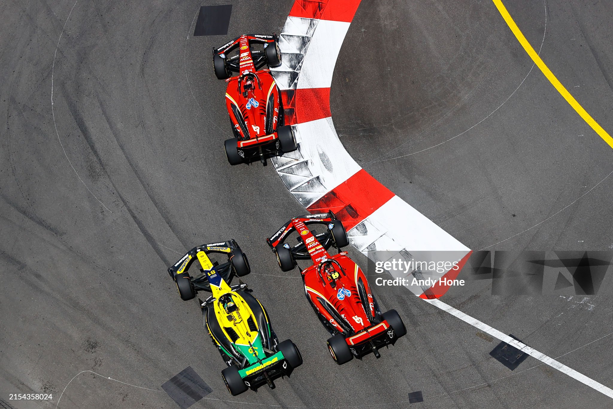 Charles Leclerc, Ferrari SF-24, leads Oscar Piastri, McLaren MCL38 and Carlos Sainz, Ferrari SF-24, during the F1 Grand Prix of Monaco at Circuit de Monaco on May 26, 2024 in Monte Carlo, Monaco. 