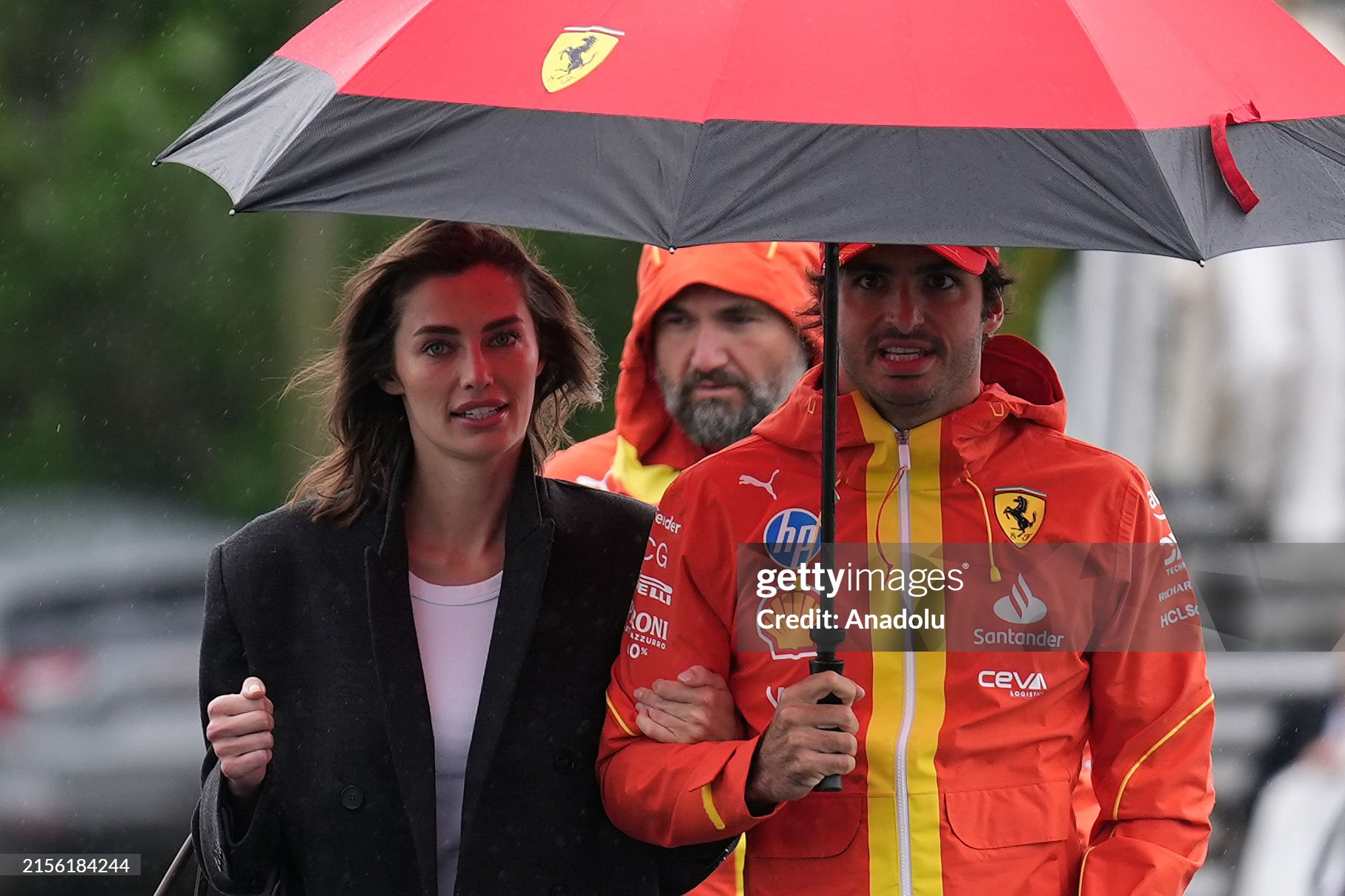 Carlos Sainz arrives at Circuit Gilles Villeneuve with his girlfriend Rebecca Donaldson ahead of F1 Grand Prix of Canada in Montreal, Quebec, on June 09, 2024. 