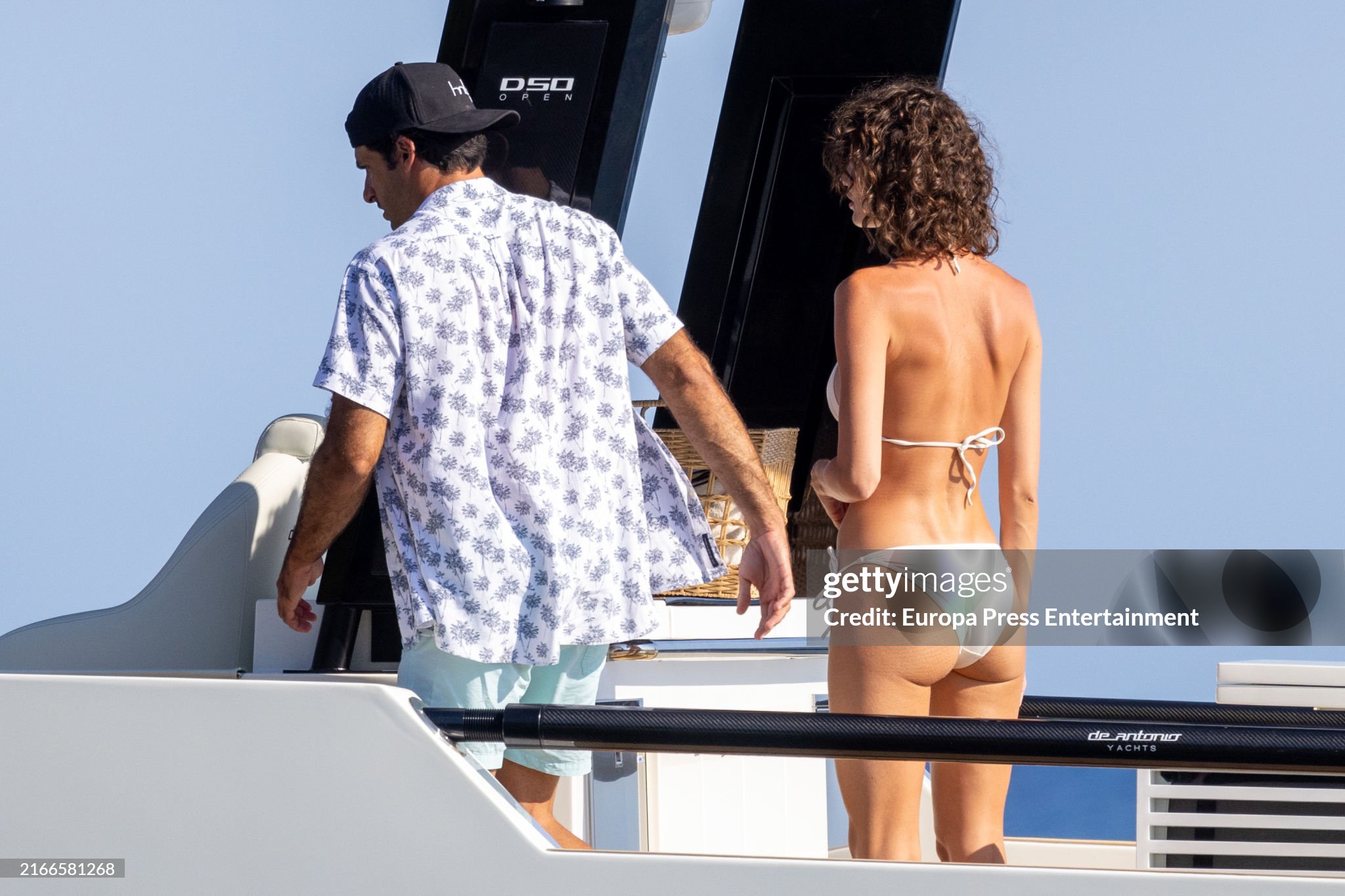 Carlos Sainz and Rebecca Donaldson on a boat on August 10, 2024 in Majorca, Spain. 