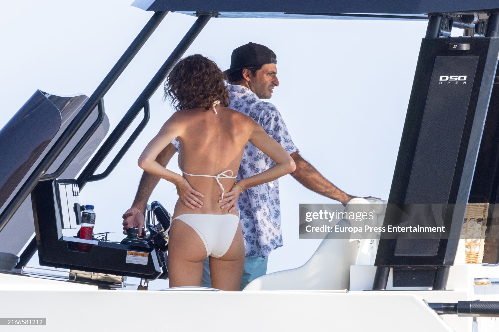 Carlos Sainz and Rebecca Donaldson on a boat on August 10, 2024 in Majorca, Spain. 