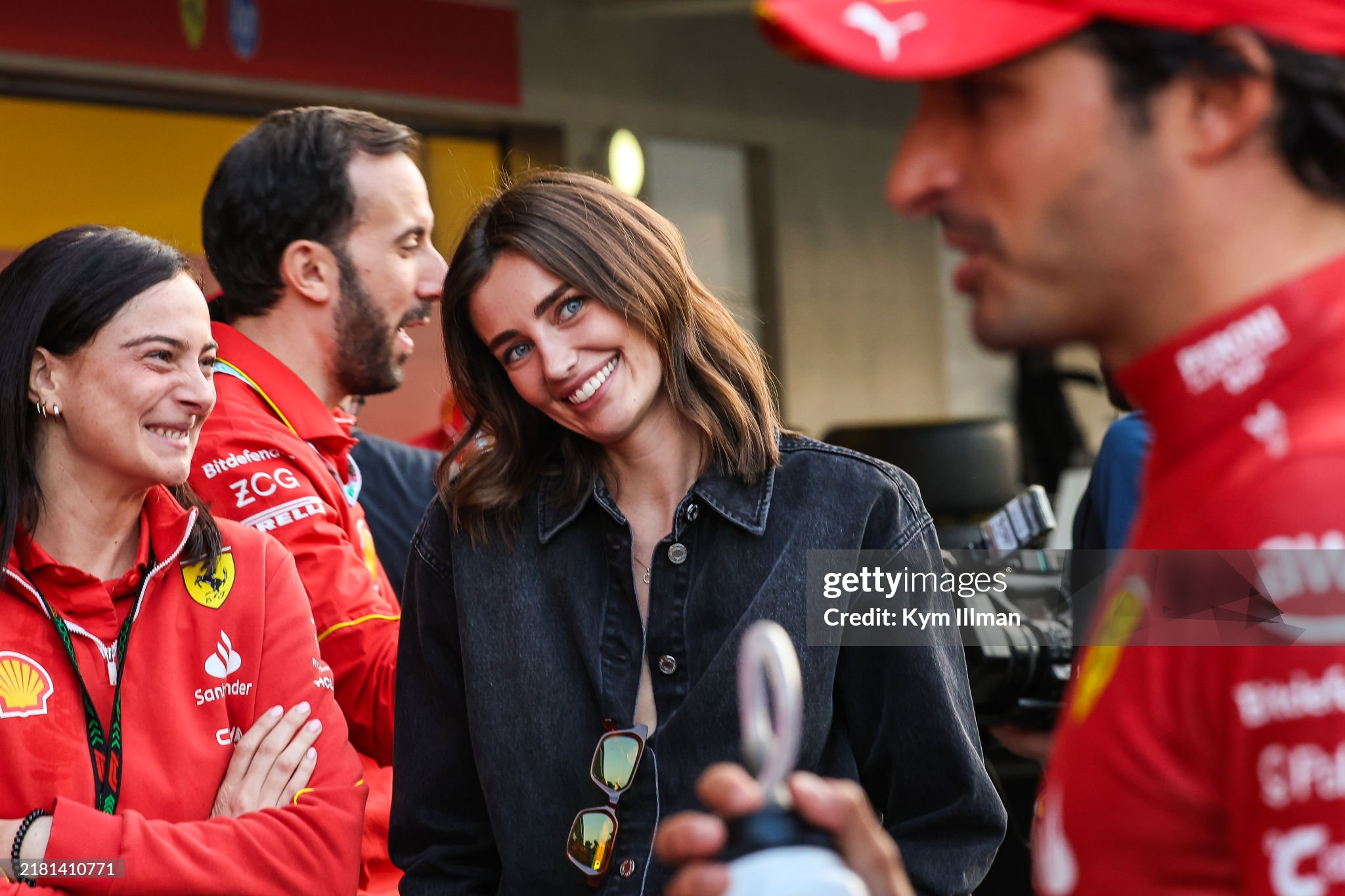 Rebecca Donaldson, Scottish model and girlfriend of Carlos Sainz, smiles at her boyfriend during the F1 Grand Prix of Mexico at Autodromo Hermanos Rodriguez in Mexico City, Mexico, on October 27, 2024. 