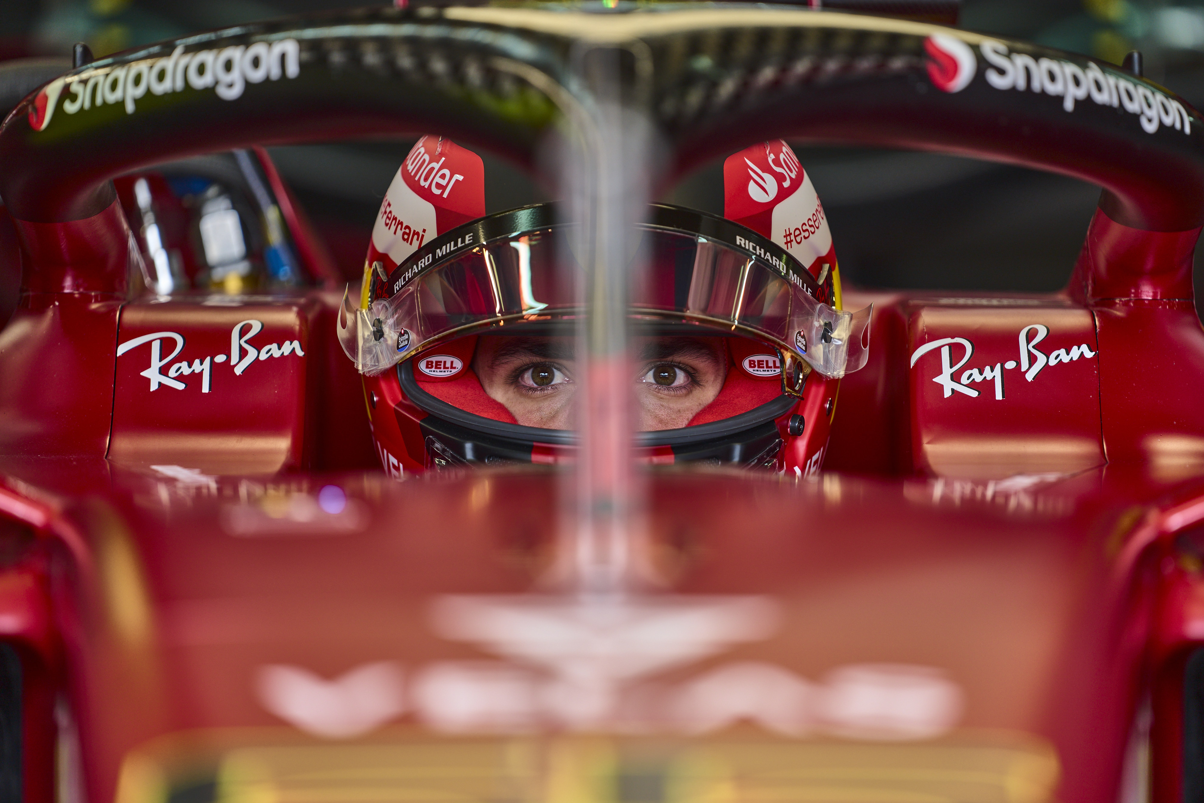 Carlos Sainz in his Ferrari on the day of the sprint race at the Imola Grand Prix on 23 April 2022. 