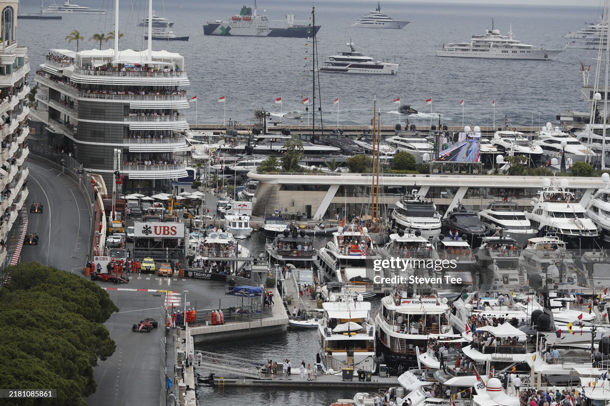 Charles Leclerc, Ferrari F1-75, leads Carlos Sainz, Ferrari F1-75, Sergio Perez, Red Bull Racing RB18 and Max Verstappen, Red Bull Racing RB18, during the Monaco Grand Prix at Circuit de Monaco on Sunday May 29, 2022 in Monte Carlo. 