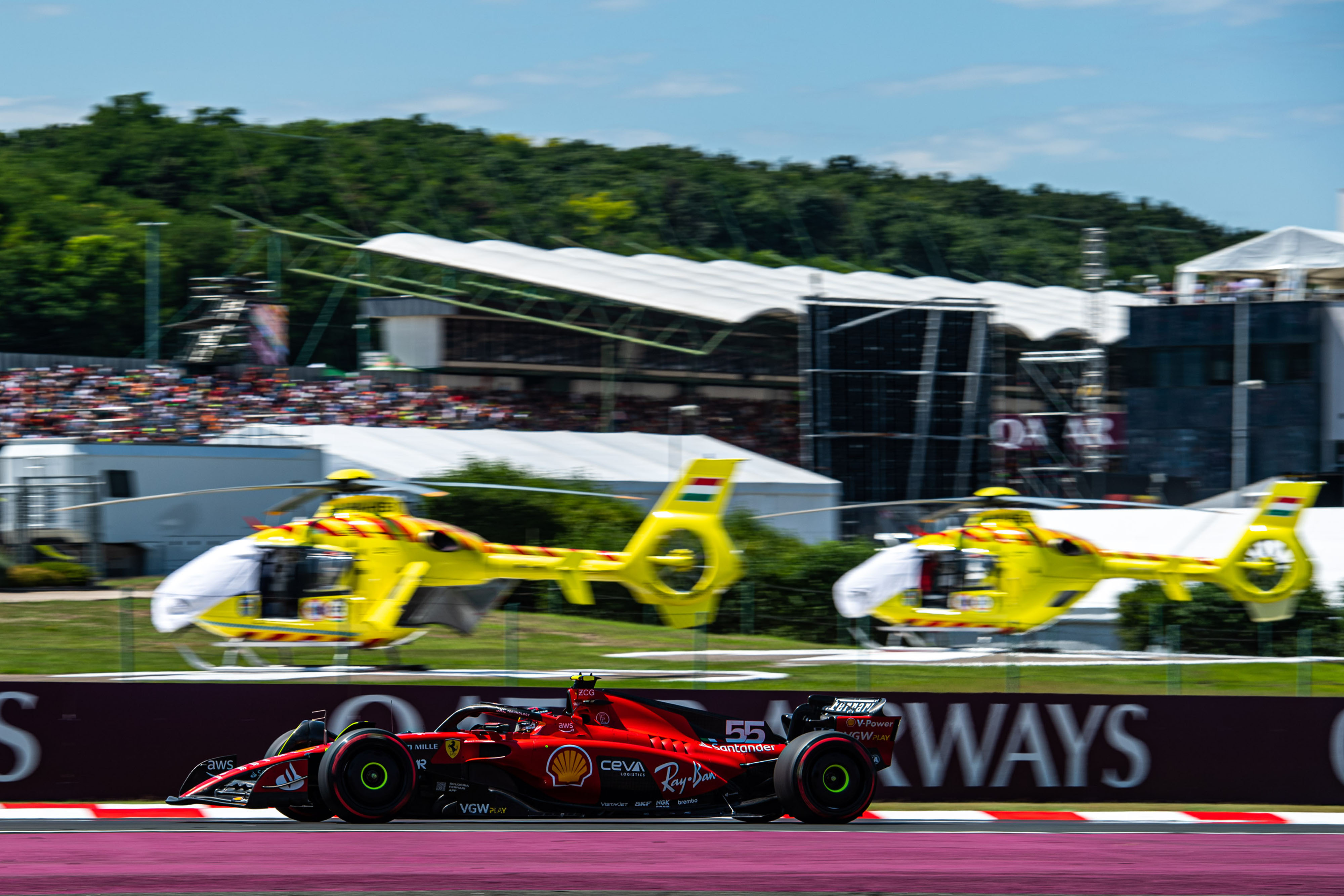 Carlos Sainz during qualifying of the Hungarian Grand Prix on 22 July 2023. 