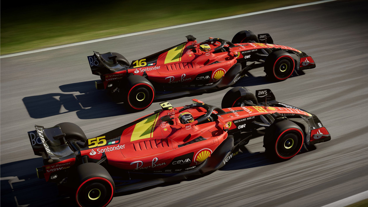 Carlos Sainz and Charles Leclerc in action at the Monza Grand Prix in September 2023.