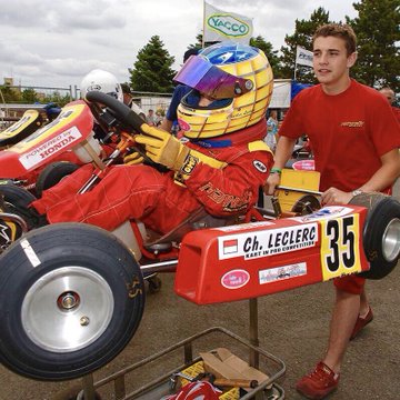 Charles Leclerc in a kart with Jules Bianchi.