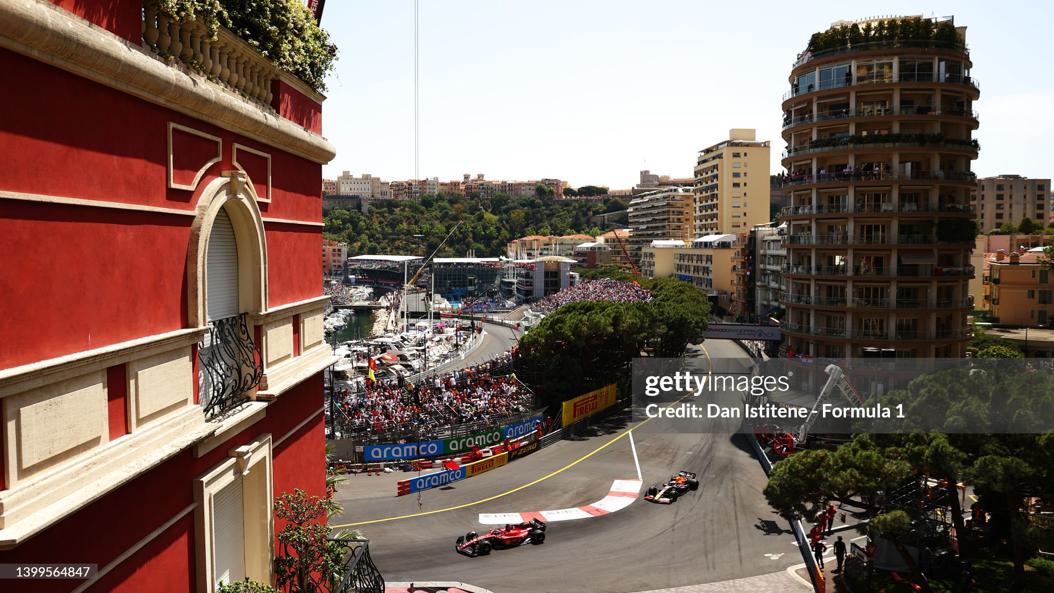 Charles Leclerc, driving the Ferrari F1-75, leads Max Verstappen, driving the Red Bull RB18, during practice ahead of the F1 Grand Prix of Monaco at Circuit de Monaco on May 27, 2022. 