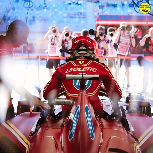 Charles Leclerc in his Ferrari.