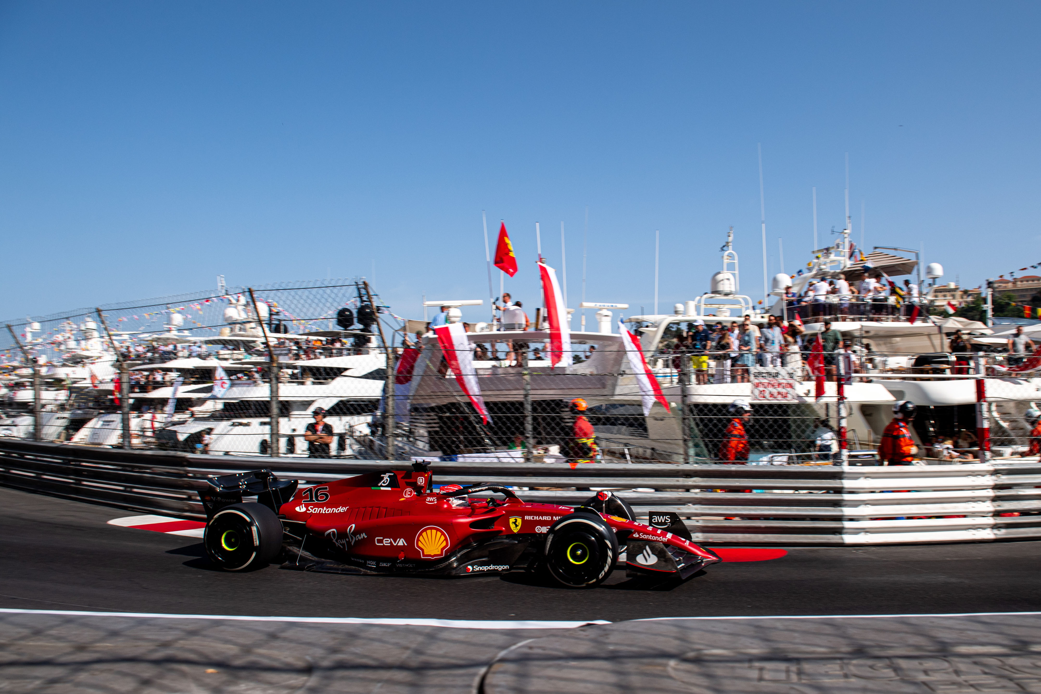 Charles Leclerc driving the Ferrari F1-75 on track during the F1 Grand Prix of Monaco at Circuit de Monaco on May 29, 2022. 