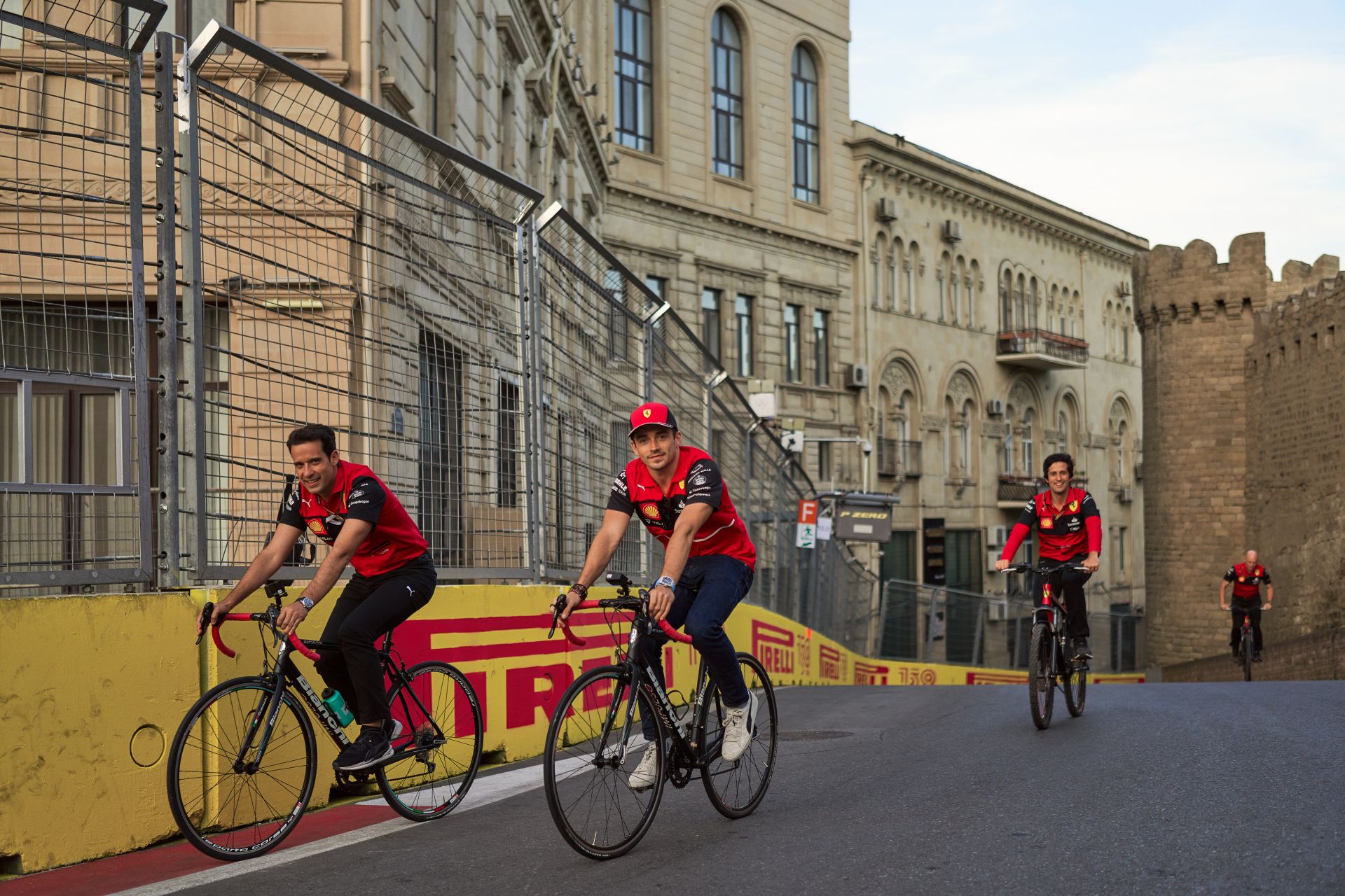 Charles Leclerc with Carlos Sainz at Baku in 2022. 