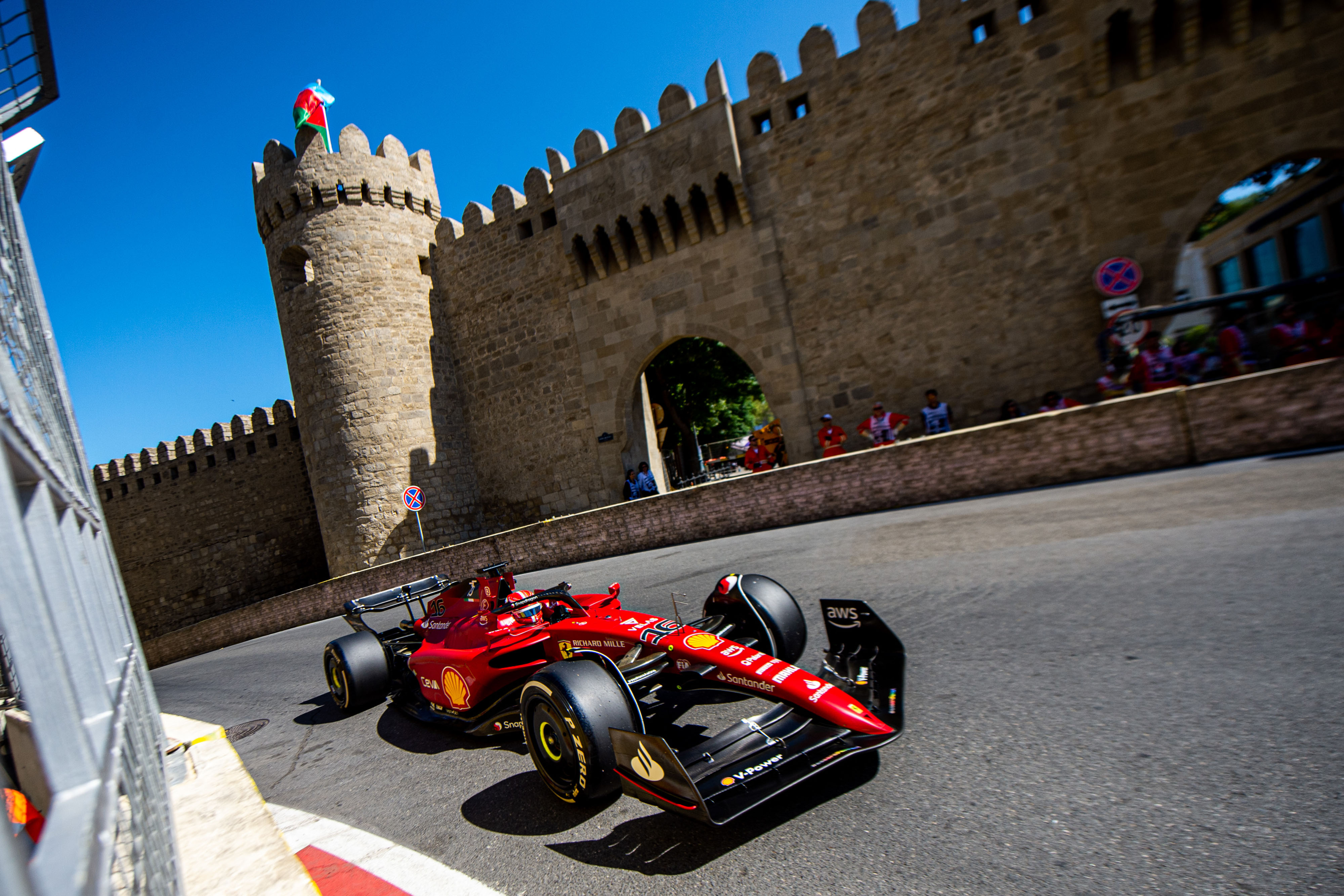 Charles Leclerc in his Ferrari at Baku in 2022. 