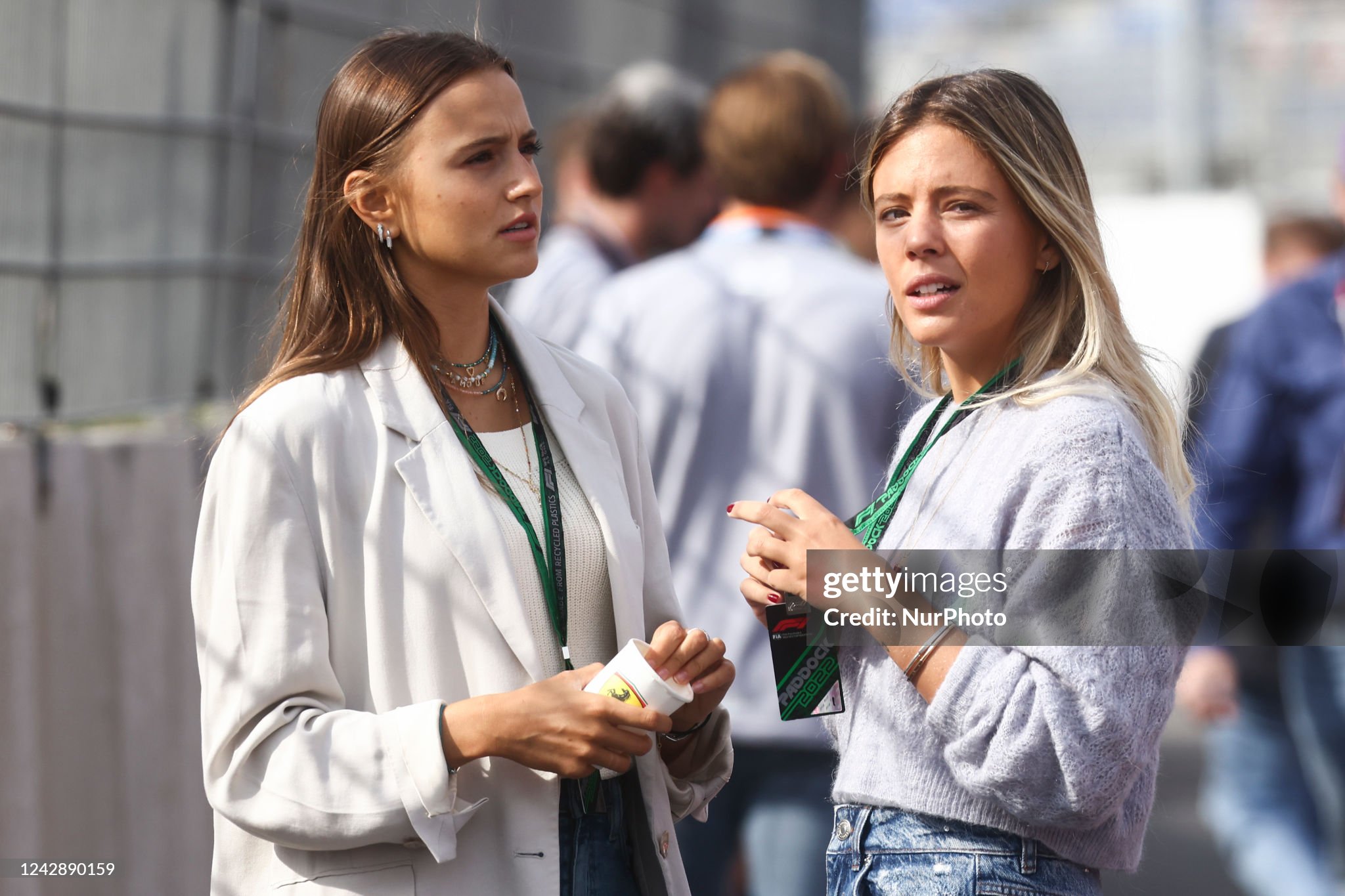 Charlotte Sine and Isabel Hernaez, the girlfriend of Carlos Sainz, are seen at the Dutch Grand Prix practice in Zandvoort on September 02, 2022. 