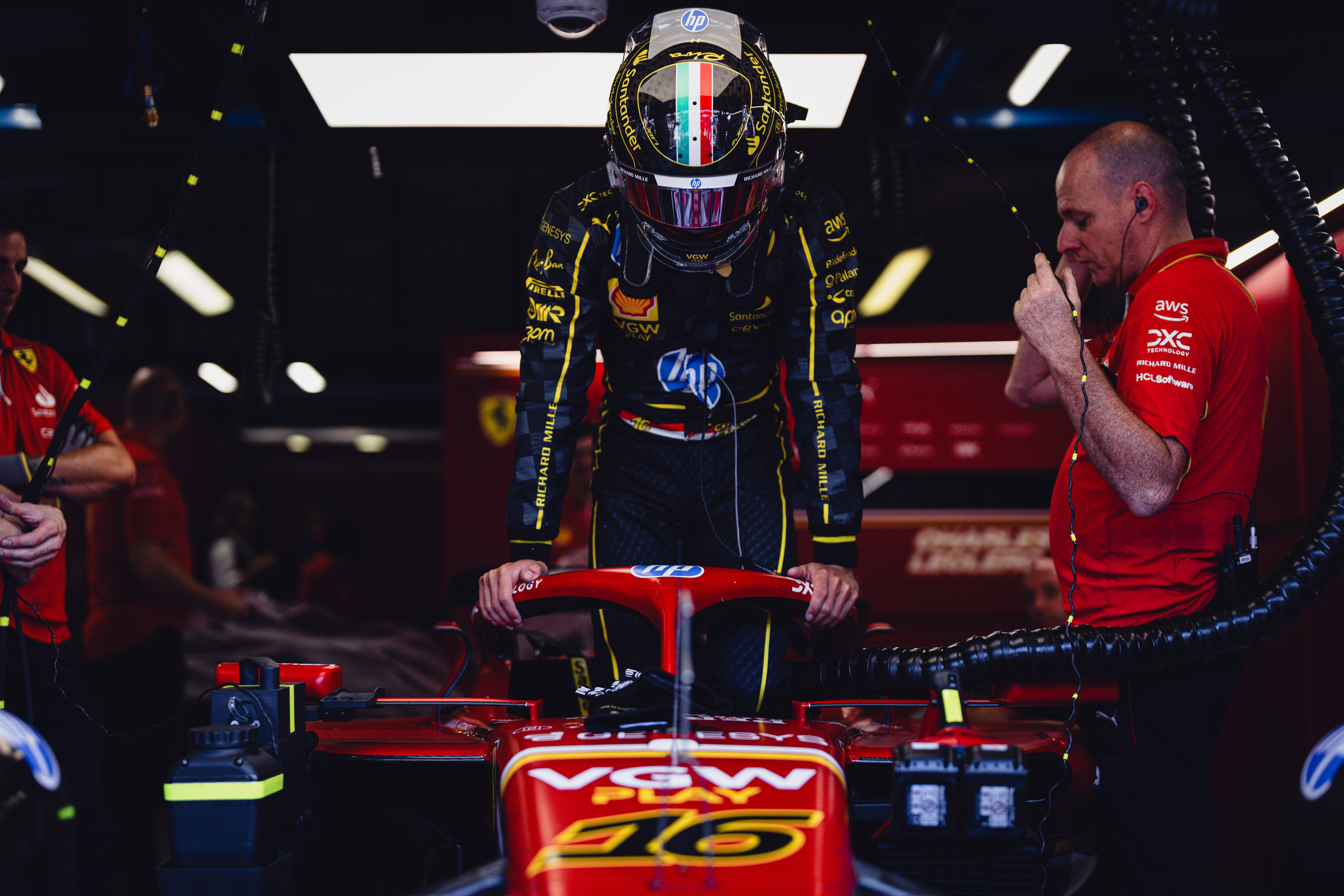 Charles Leclerc in his Ferrari during free practice at the Monza Grand Prix on August 30, 2024. 