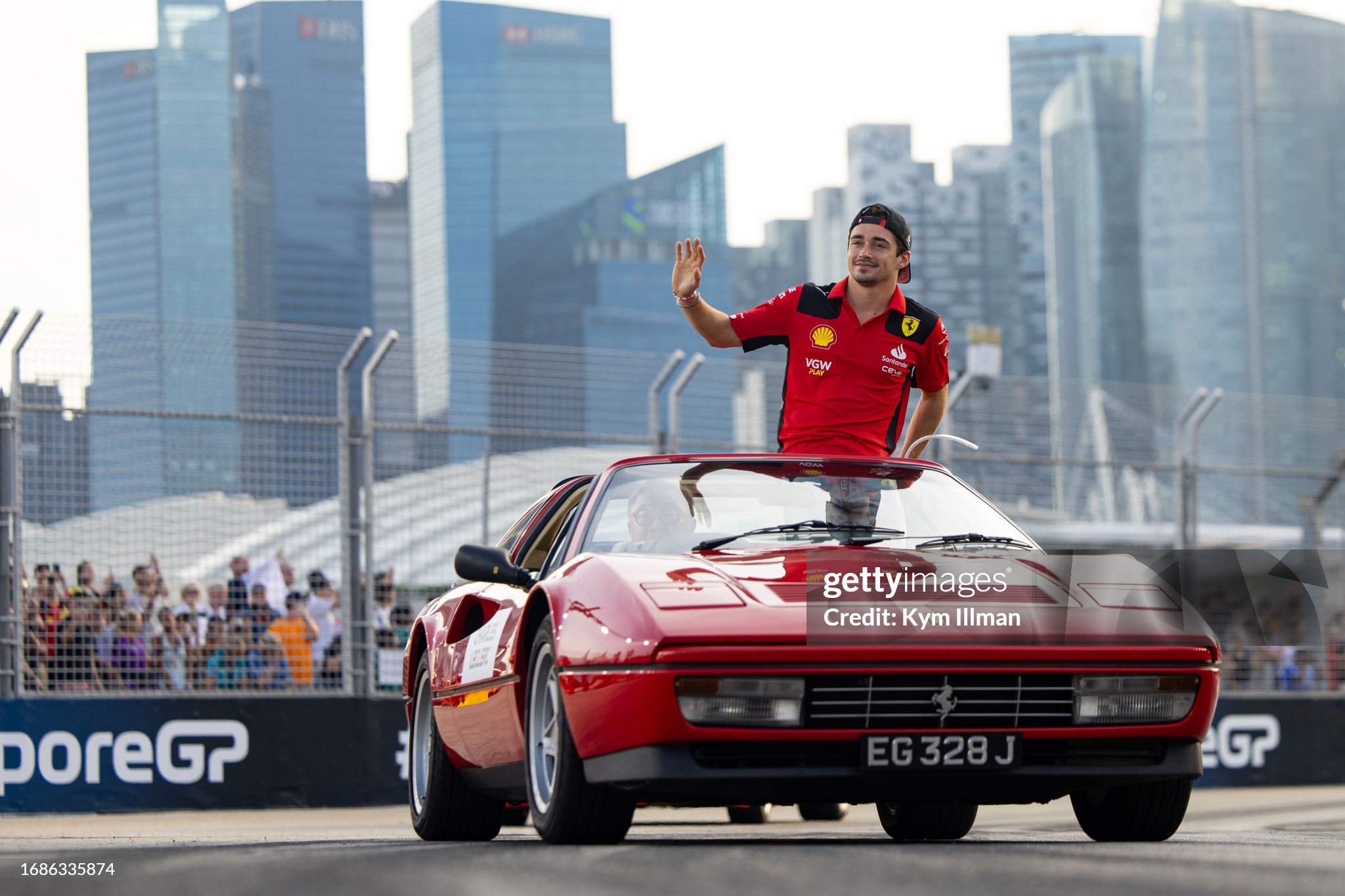 Charles Leclerc during the drivers parade prior to the F1 Grand Prix of Singapore at Marina Bay Street Circuit on September 17, 2023. 