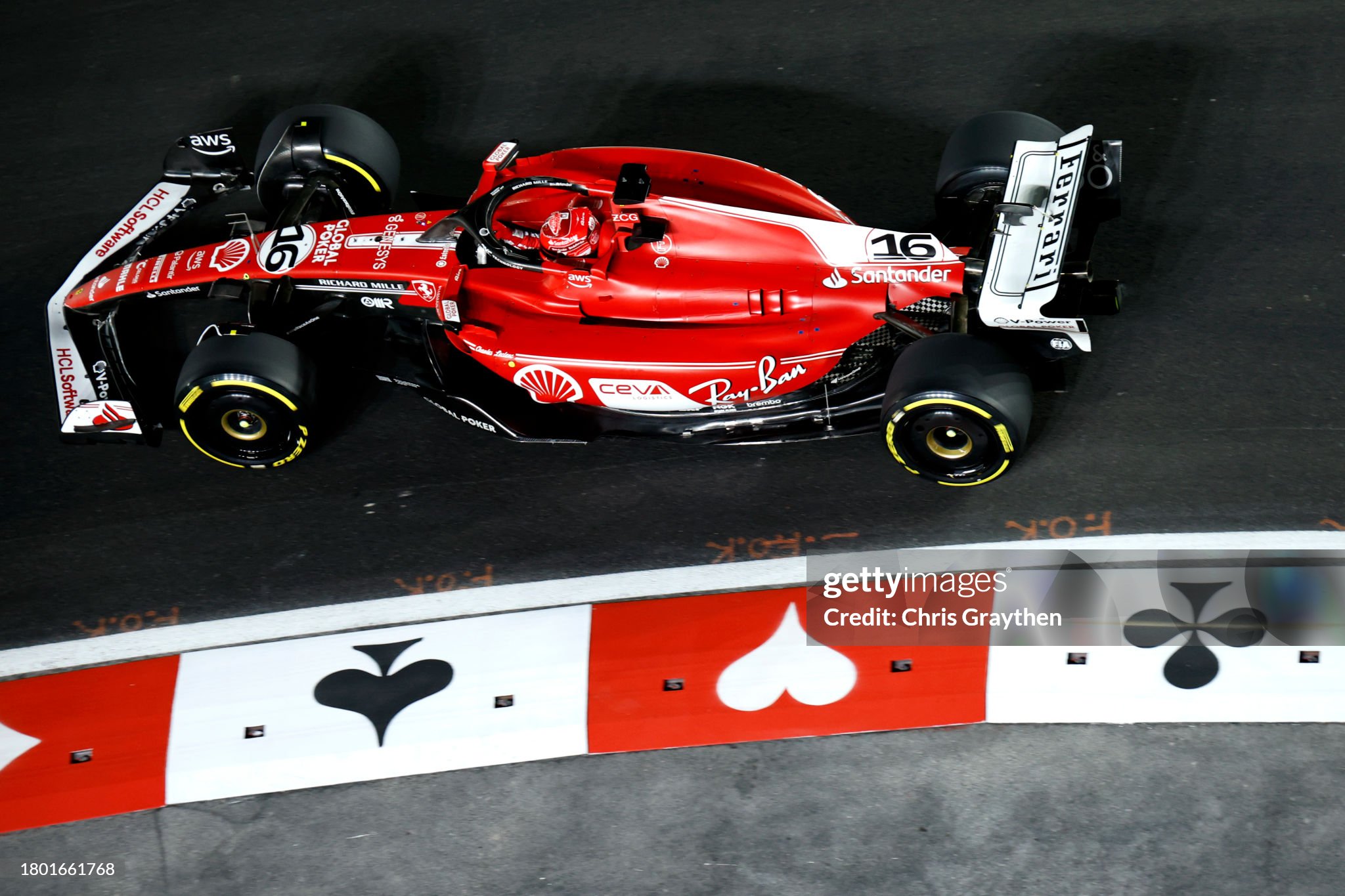 Charles Leclerc driving the Ferrari SF-23 on track during the F1 Grand Prix of Las Vegas on November 18, 2023. 