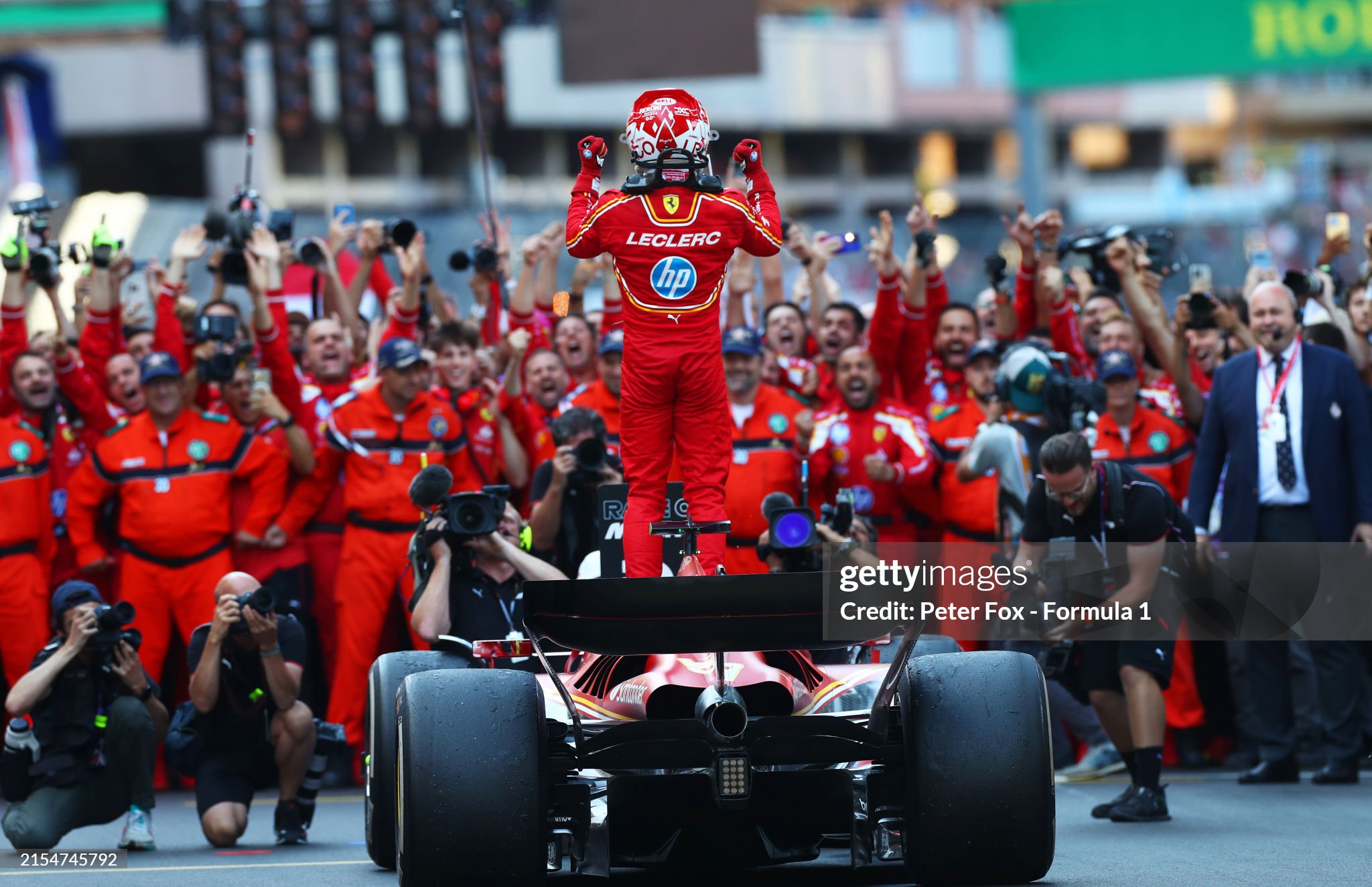 Race winner Charles Leclerc celebrates in parc ferme after the F1 Grand Prix of Monaco at Circuit de Monaco on May 26, 2024. 