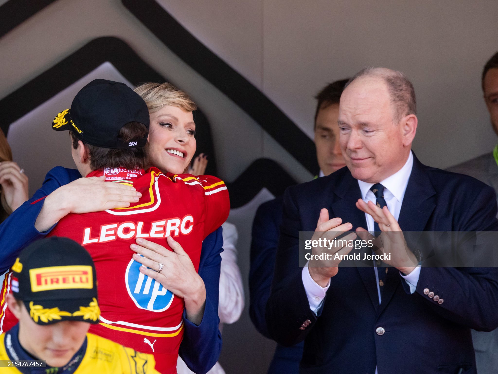 Princess Charlene of Monaco, Charles Leclerc and HSH Prince Albert II of Monaco at the F1 Grand Prix of Monaco on May 26, 2024. 