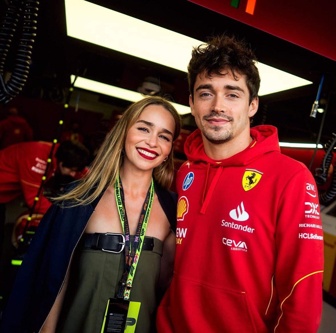 Charles Leclerc with Emilia Clarke at the 2024 British Grand Prix.