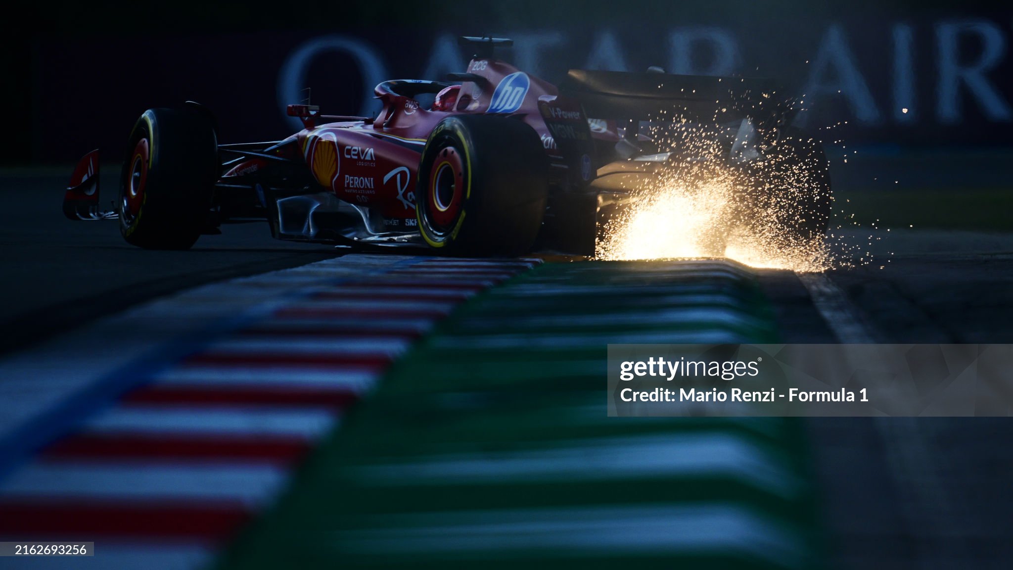 Sparks fly behind Charles Leclerc of Monaco driving the Ferrari SF-24 during practice ahead of the F1 Grand Prix of Hungary at Hungaroring on 19 July 2024 in Budapest, Hungary. 