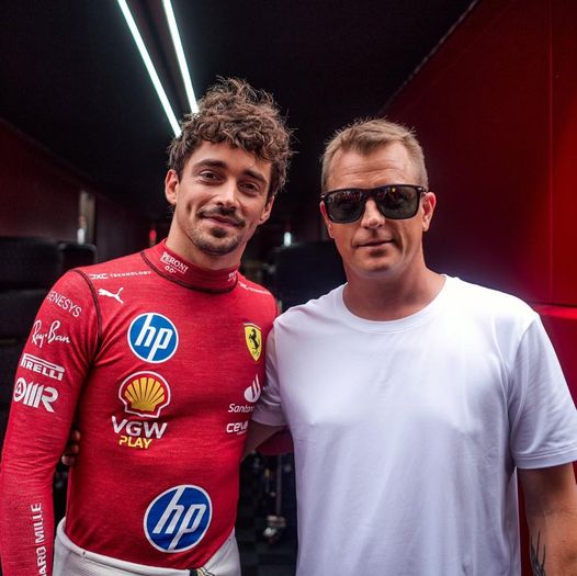 “Look who stopped by the garage yesterday...” Charles Leclerc and Kimi Raikkonen at the 2024 Monza Grand Prix.