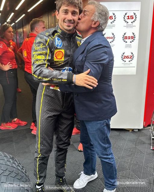 Charles Leclerc with Jean Alesi at the 2024 Monza Grand Prix.