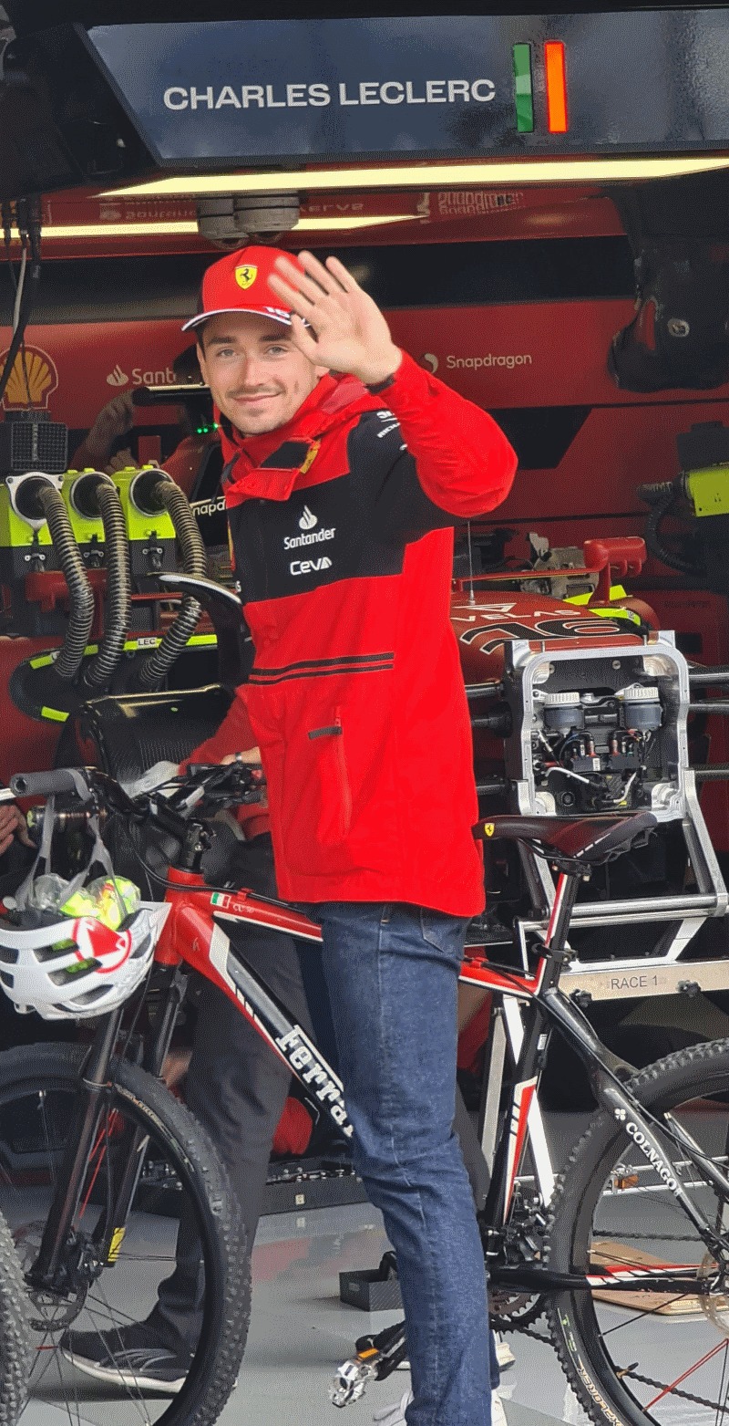 Charles Leclerc on a Ferrari bike.