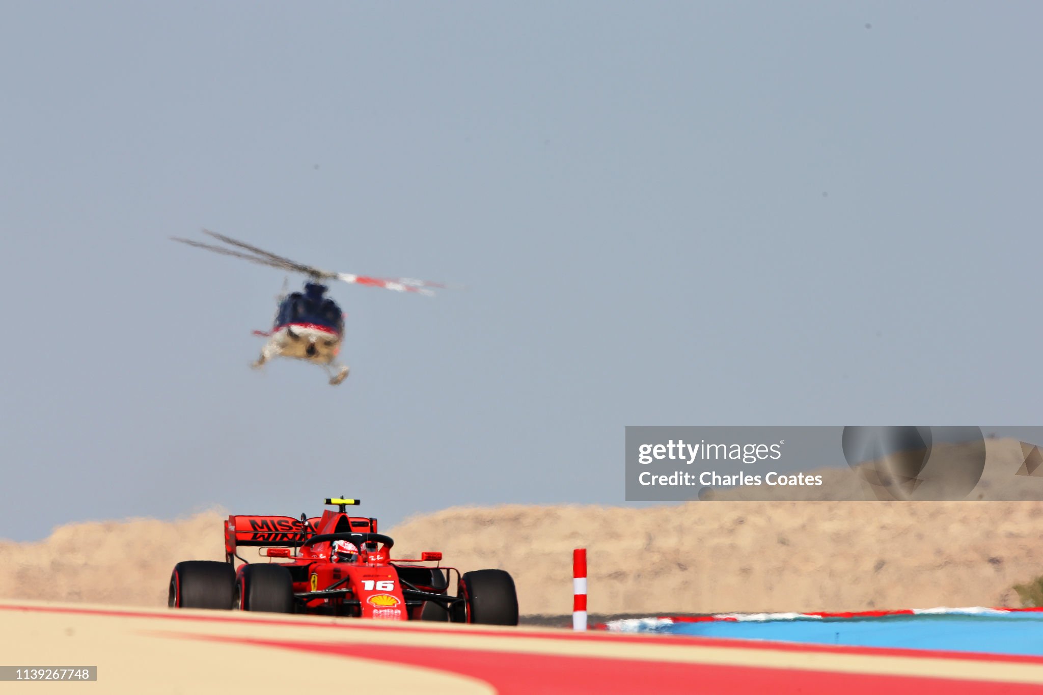 Charles Leclerc driving the Ferrari SF90 on track during final practice for the F1 Grand Prix of Bahrain on March 30, 2019. 