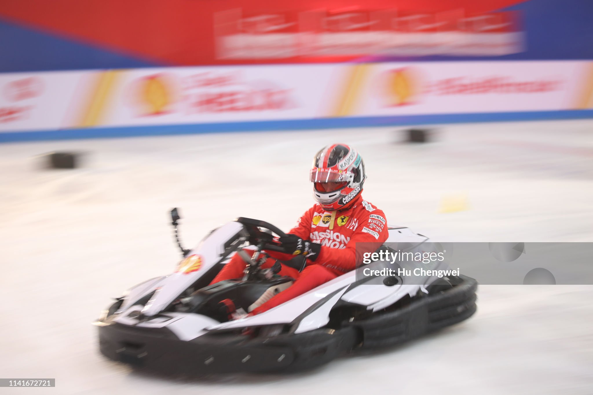 Charles Leclerc takes part in a Shell activation during previews ahead of the F1 Grand Prix of China at Shanghai International Circuit on April 10, 2019. 