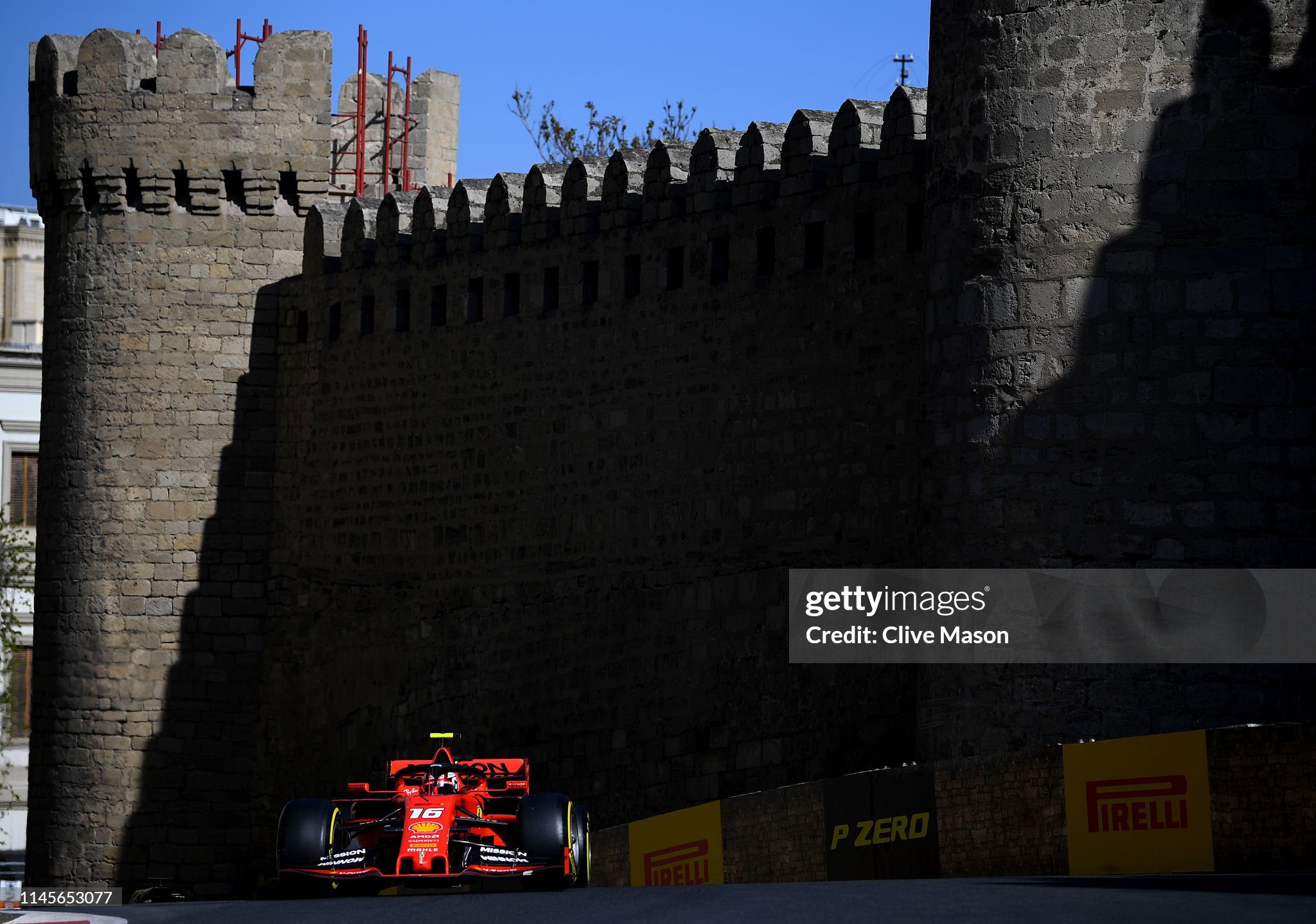 Charles Leclerc driving the Scuderia Ferrari SF90 on track during the F1 Grand Prix of Azerbaijan at Baku City Circuit on April 28, 2019. 