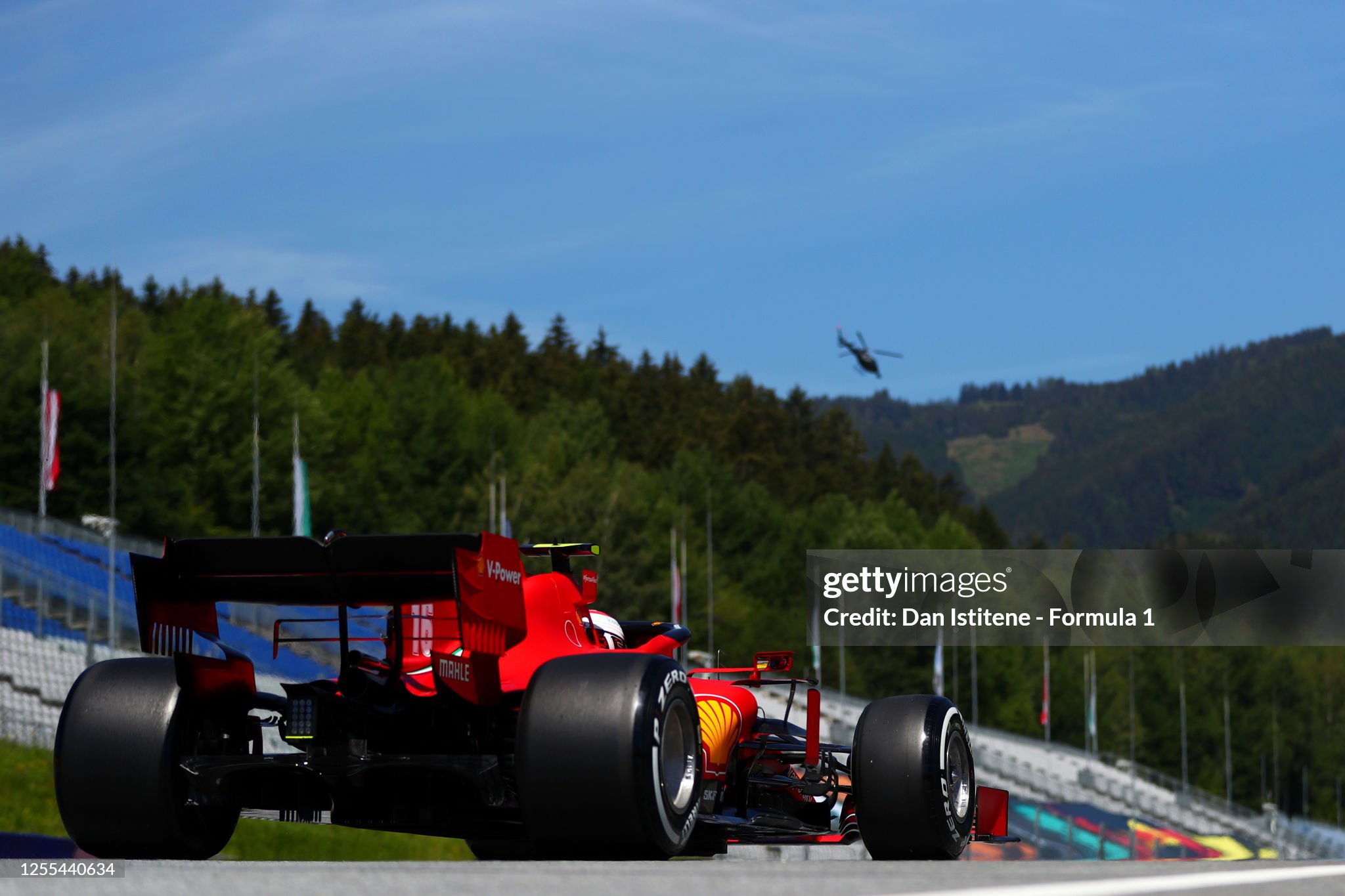 Charles Leclerc driving the Ferrari SF1000 on track during practice for the F1 Grand Prix of Styria at Red Bull Ring on 10 July 2020 in Spielberg, Austria. 