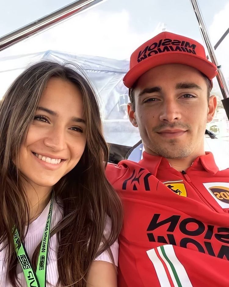 Charles Leclerc, Ferrari, with Charlotte Sine.