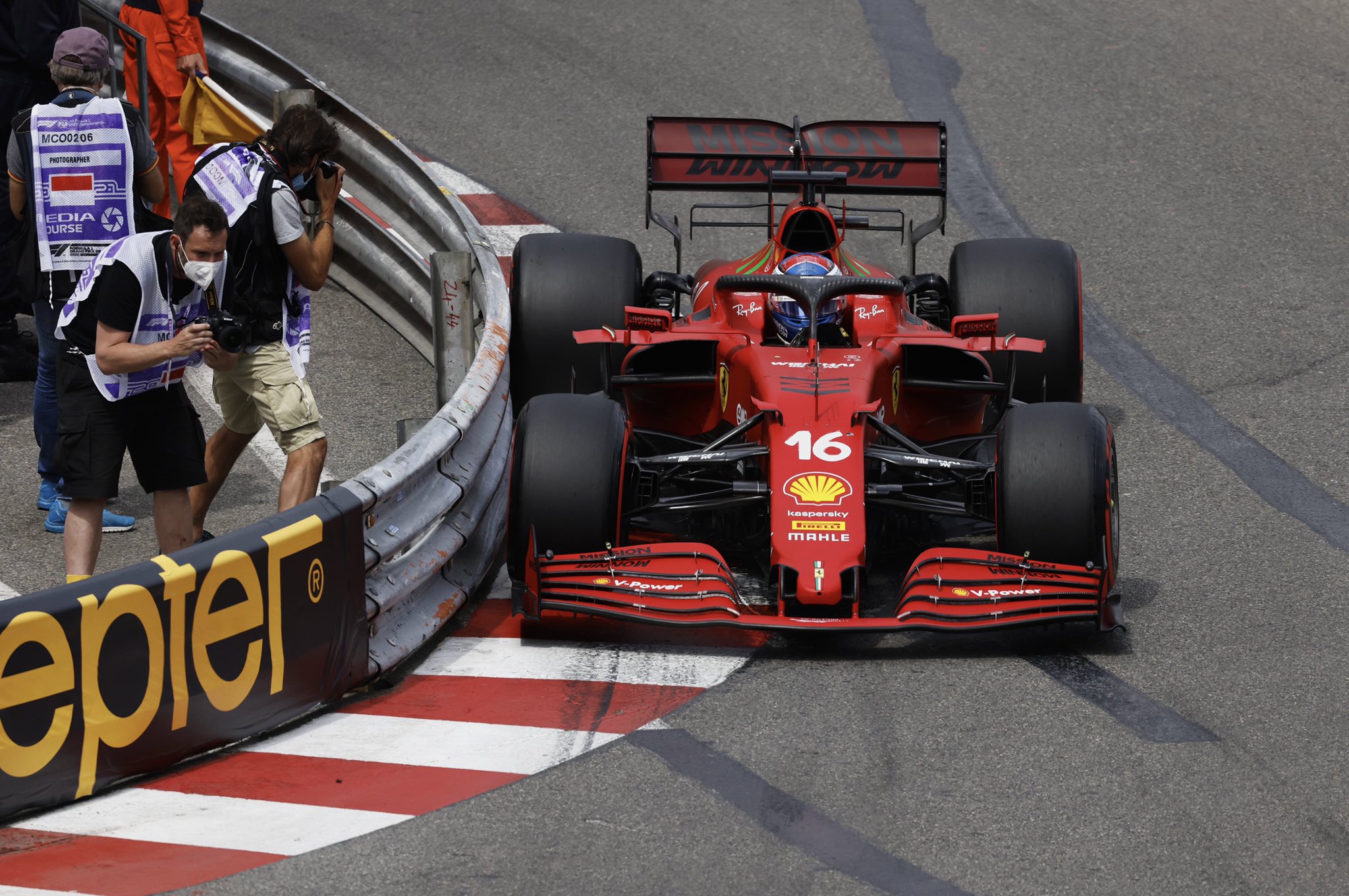 Charles Leclerc, Ferrari, in action in Monaco.