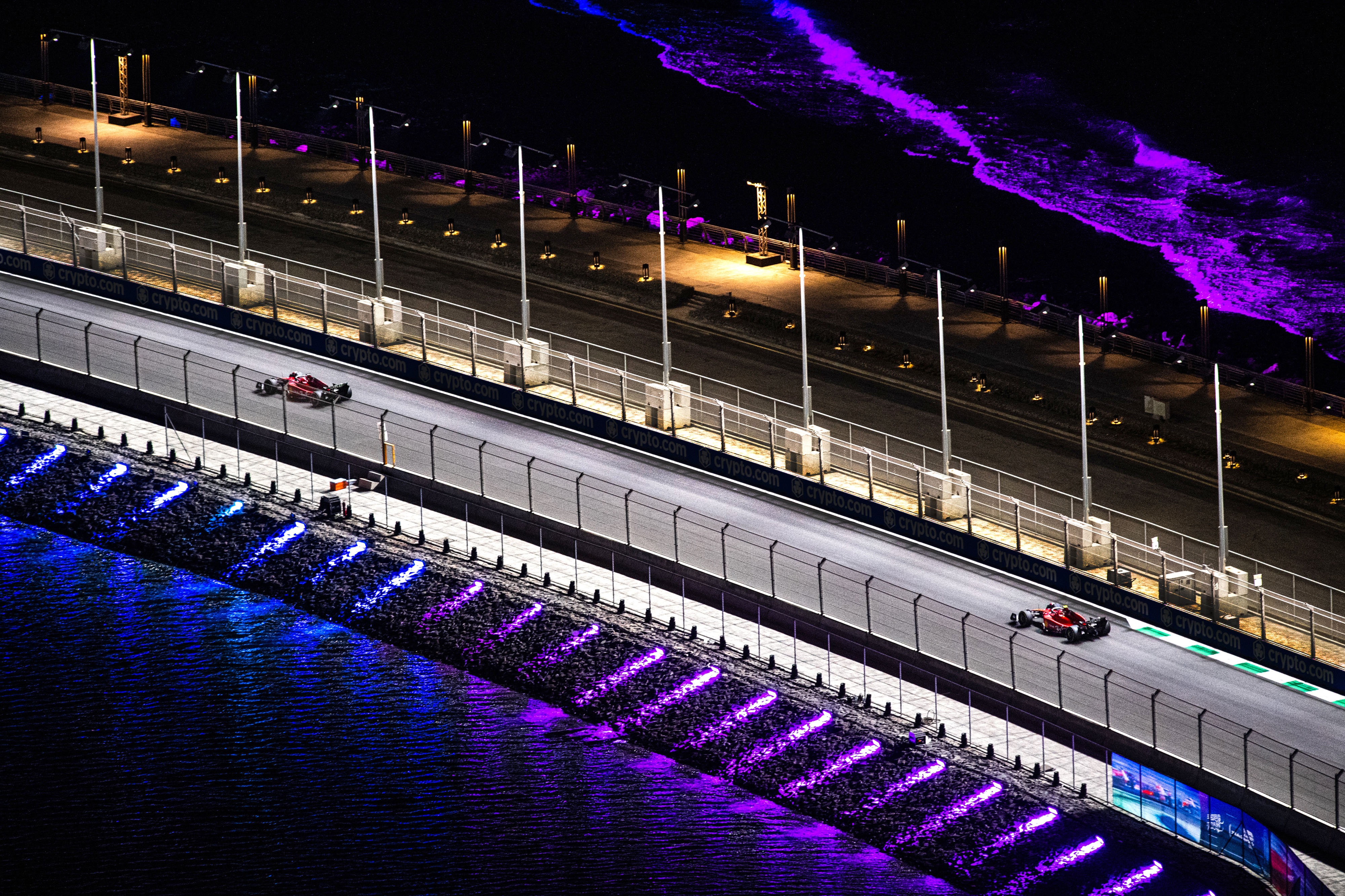 The two Ferraris during the free practice of the 2022 Jeddah Grand Prix. 